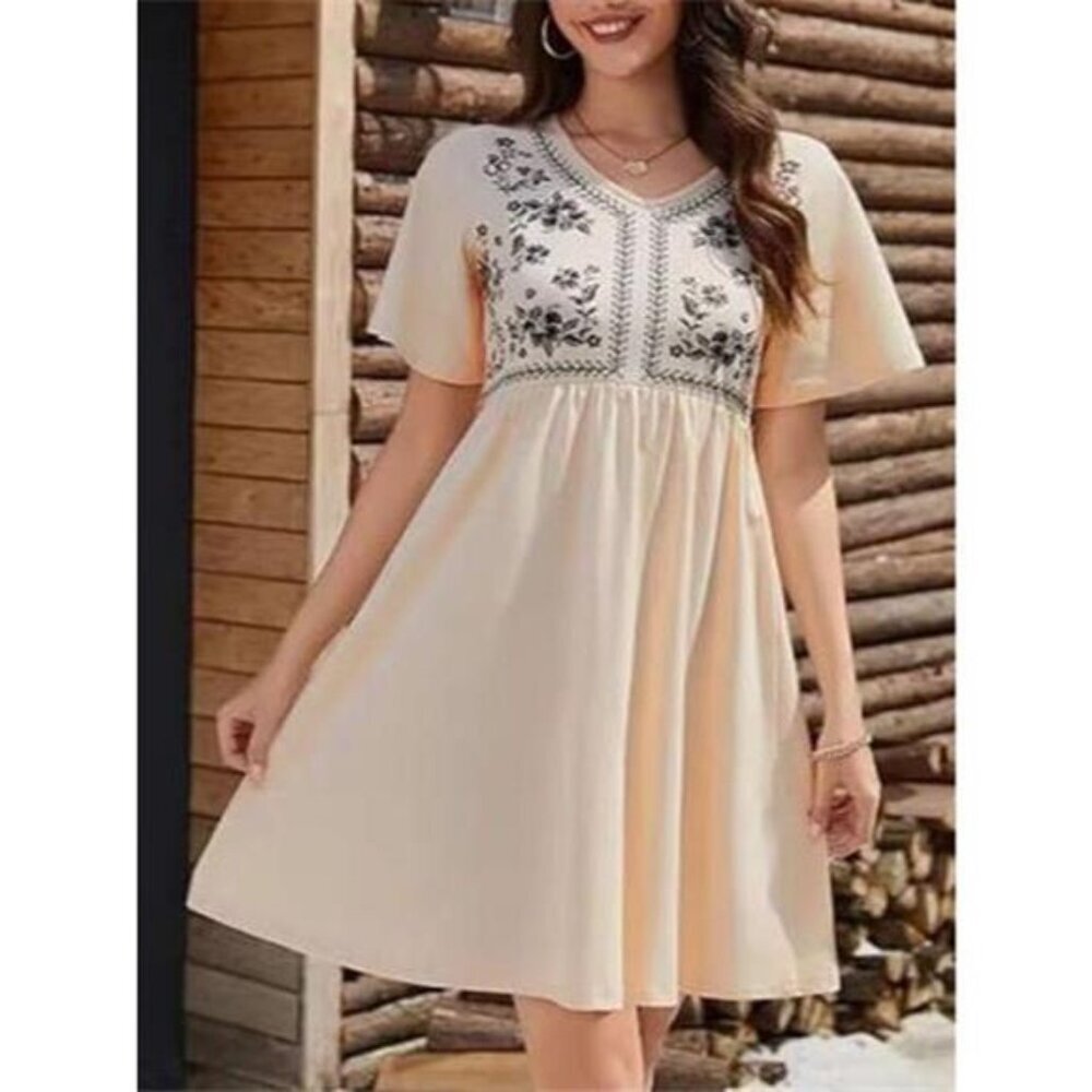 Floral Short Sleeve Flowy Mini Dress